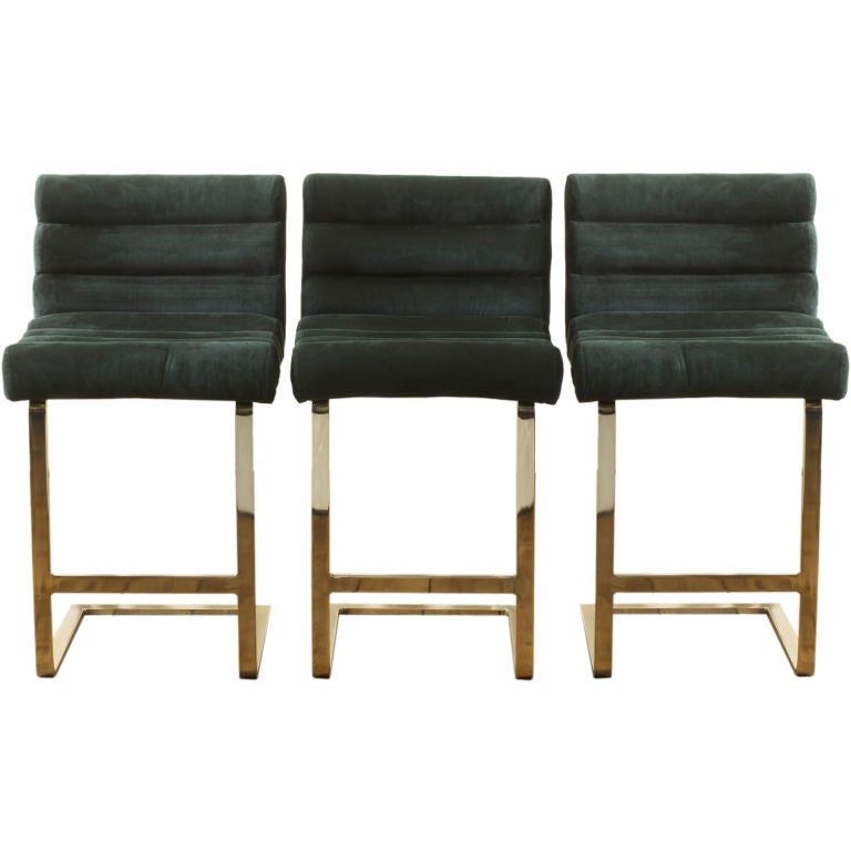 Great Original Set of 3 Brass Bar Stools by Leon Rosen for Pace