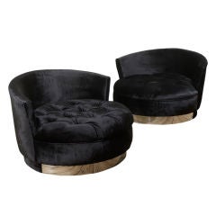 Pair of Huge Round Loveseats with Chrome base