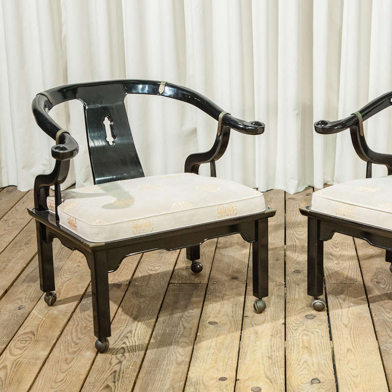 American A Pair of Chinoiserie Style Ebonised Chairs by Century For Sale