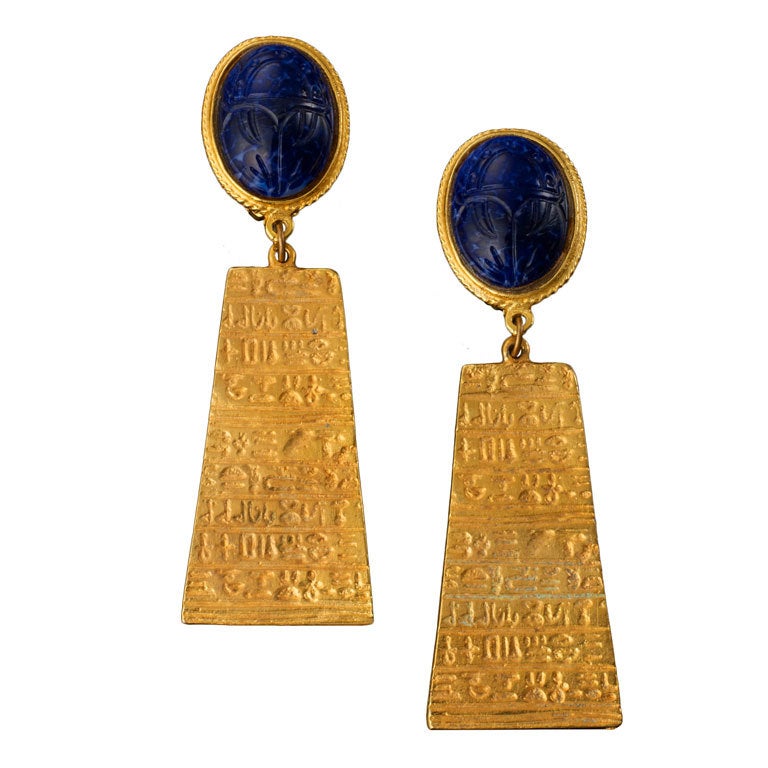 Pair of Egyptian Style Drop Earrings For Sale