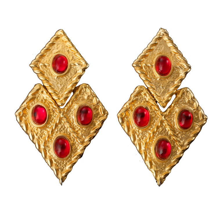 Pair Of Glit Earrings with Four  Red Stones For Sale
