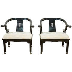 A Pair of Chinoiserie Style Ebonised Chairs by Century