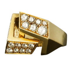 Rare Architectural Diamond Yellow Gold Ring