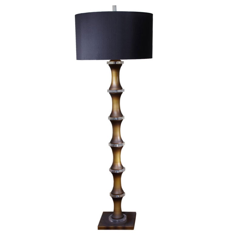 Tall 1970
s Bronze Bamboo style Floor Lamp with Lucite inserts For Sale