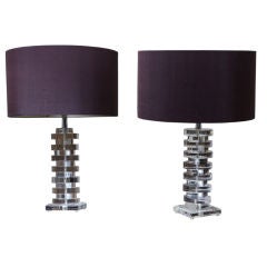 Pair of 1960's American Stacked Lucite Table Lamps
