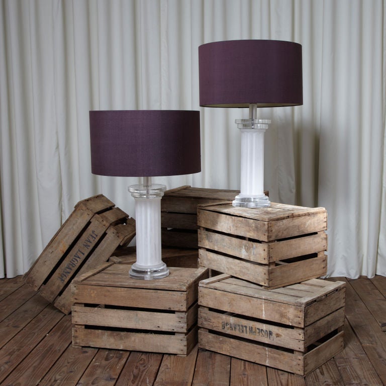 Pair of 1960's Column Reeded Lucite Lamps