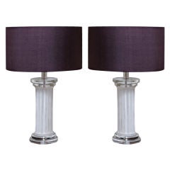 Pair of 1960's Column Reeded Lucite Lamps