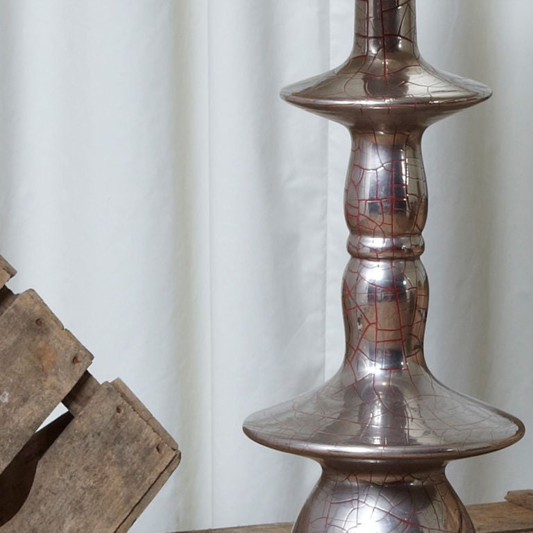 Large Single 1960s Crackle Chrome Lamp