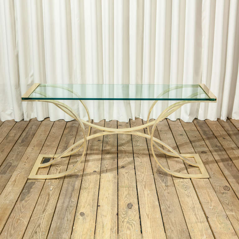 American A Brass Sculptural Curved Console Table For Sale