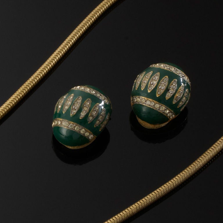 Eisenberg Green Ball Necklace and Earrings Set 1950s/60s at 1stDibs