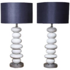 Pair of tall Ceramic Pebble Stacked Lamps