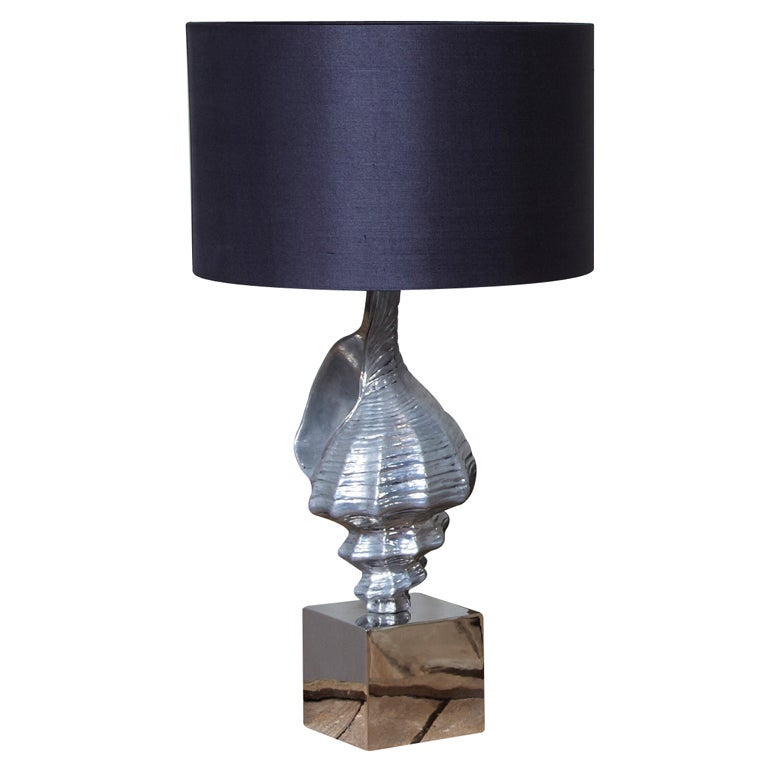 60's Polished Aluminium Conch Shell Table Lamp For Sale
