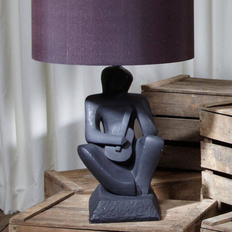 Pair of Rare Stone Figural Lamps