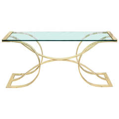A Brass Sculptural Curved Console Table