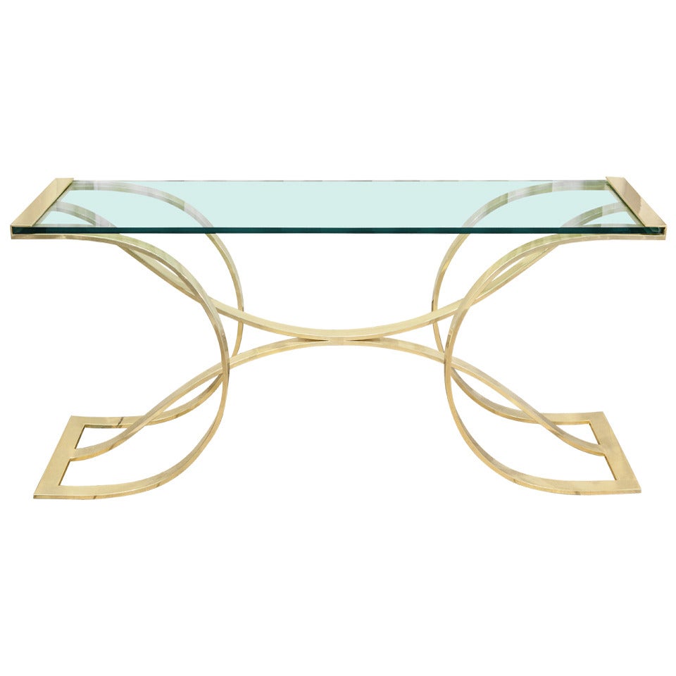 A Brass Sculptural Curved Console Table For Sale