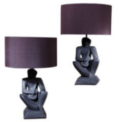 Pair of Rare Stone Figural Lamps
