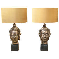 Vintage A Pair of Bronzed Buddha Lamps