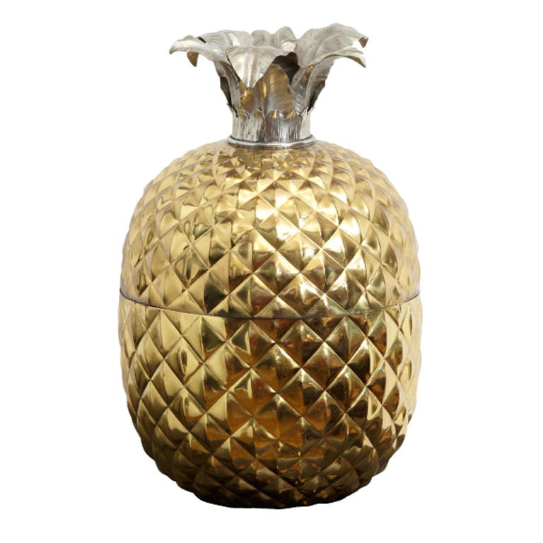 An exceptional oversized fabulous brass Pineapple ice bucket with chrome top