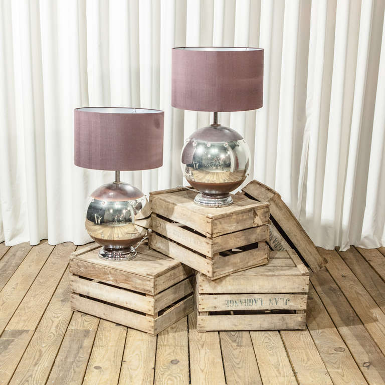 Pair of Mercurized Glass and Lucite Bobble Lamps