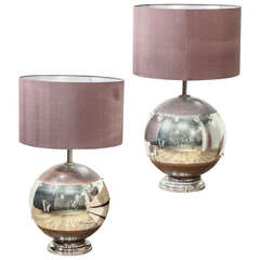 Pair of Mercurized Glass and Lucite Bobble Lamps