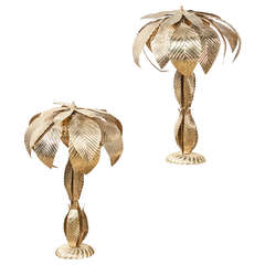 A Pair of Stunning Sculptural Brass Palm Tree Lamps