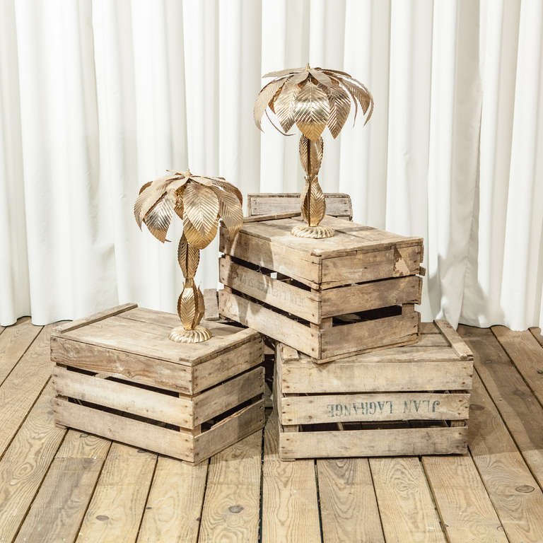 A Pair of Stunning Sculptural Brass Palm Tree Lamps