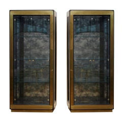 Pair of Elegant Brass & Glass Vitrines by Mastercraft