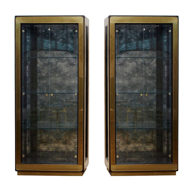 Pair of Elegant Brass & Glass Vitrines by Mastercraft For Sale