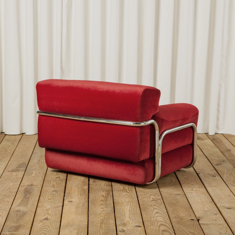 American 1970's Chrome Framed Chunky Lounge Chairs For Sale