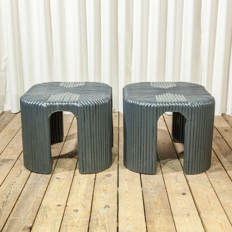 Pair of Charcoal Black Curved Bamboo End Tables