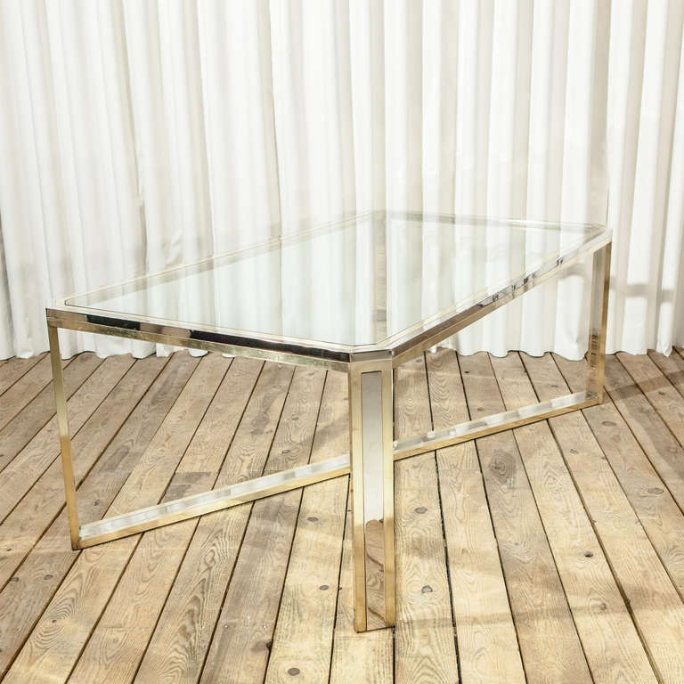 Late 20th Century Stunning Brass, Chrome and Glass  Dining Table by Romeo Rega For Sale