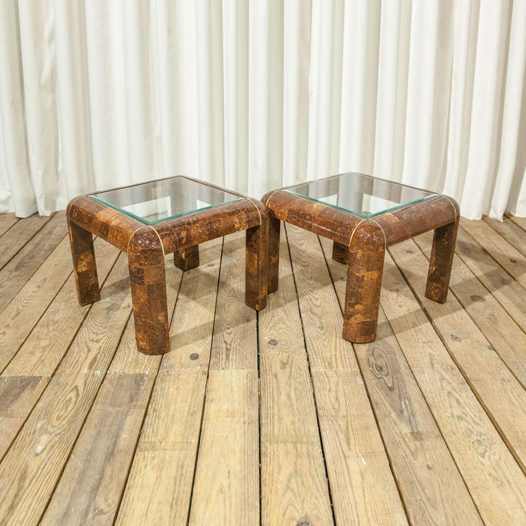 American A Pair of Maitland Smith Coconut and Brass Side Tables For Sale