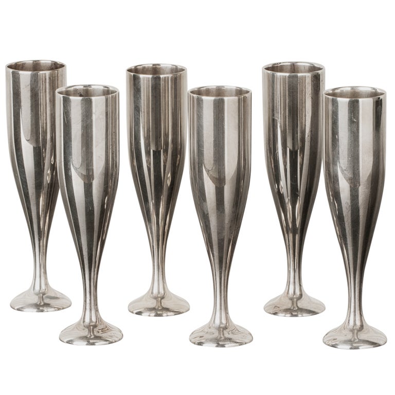 Stunning Set of Six Stamped Gucci Nickel Shot Glasses For Sale