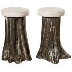 Pair of Root Bar Stools with Leather Seats