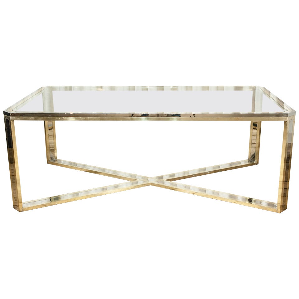 Stunning Brass, Chrome and Glass  Dining Table by Romeo Rega For Sale