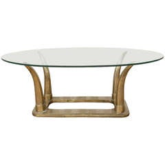 Brass Horn Coffee Table with Glass Top