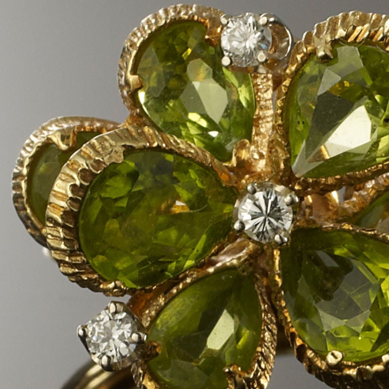 Peridot Diamond Yellow Gold Flower Ring