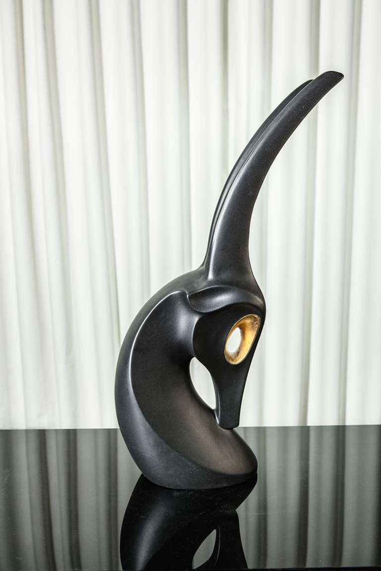 Abstract Black and Gold Ram Sculpture