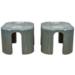 Pair of Charcoal Black Curved Bamboo End Tables