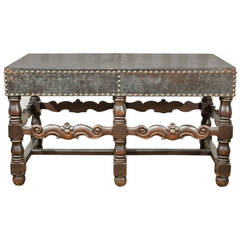 Antique Stunning Leather Writing Table