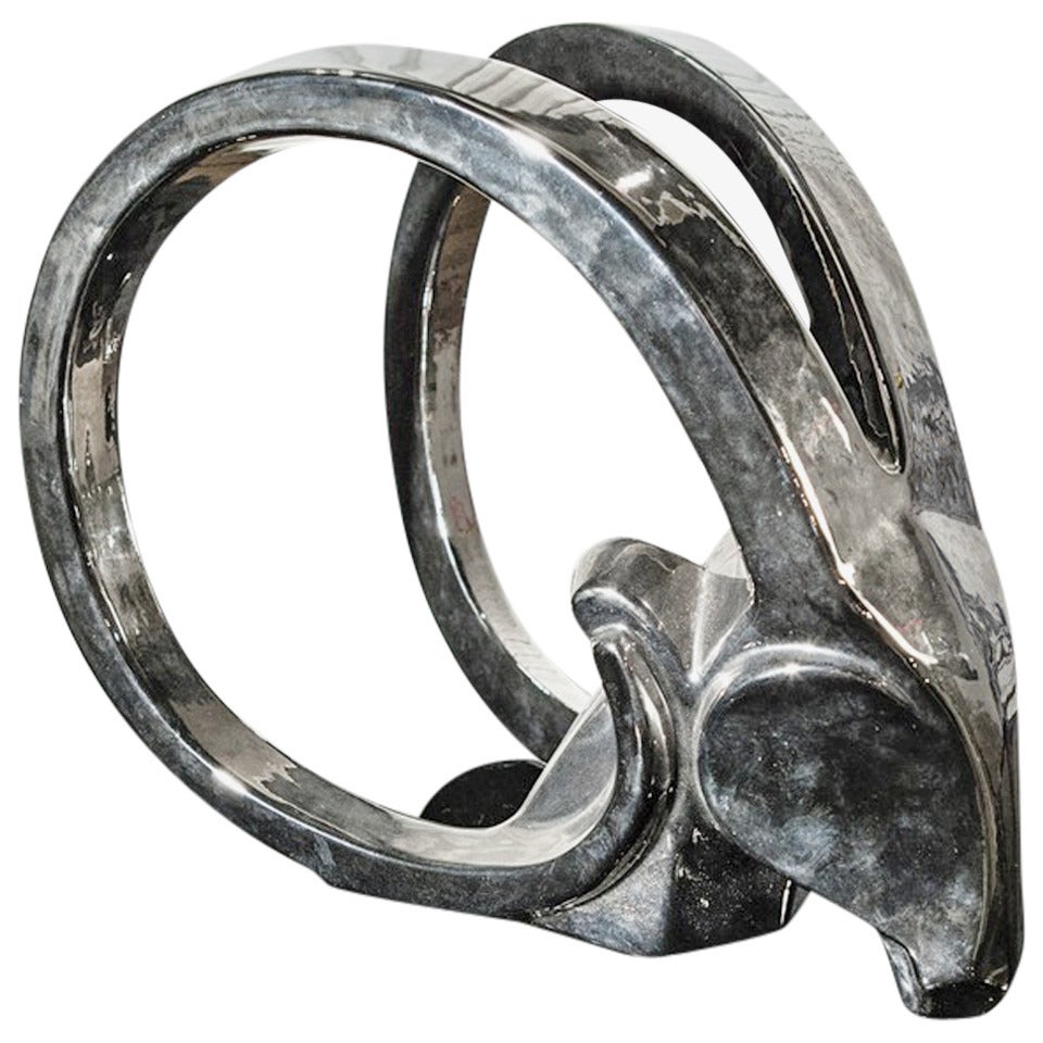 Ceramic Chrome Plated Sculptural Ram's Head For Sale