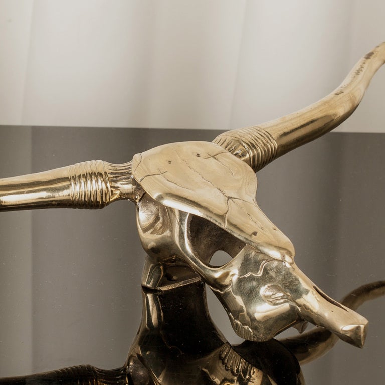 American Brass Longhorn Skull Wall Sculpture