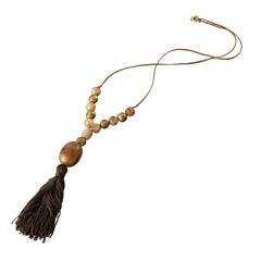Vintage 1970s Brown & Gold Tassel Beaded Necklace