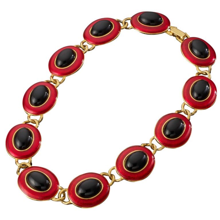 Red and Black Enamel Disc Choker For Sale
