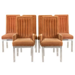 Set of 6 Dining Chairs with Lucite Legs by Charles Hollis Jones