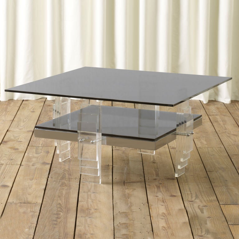 Chrome and Lucite Double Tiered Coffee Table