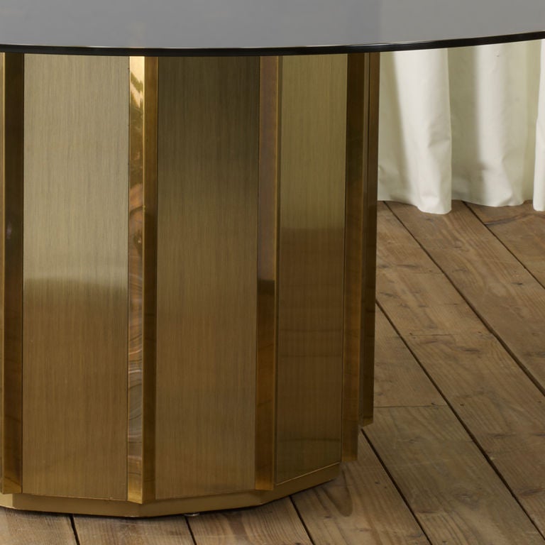 American Mastercraft Brass & Glass Drum Table