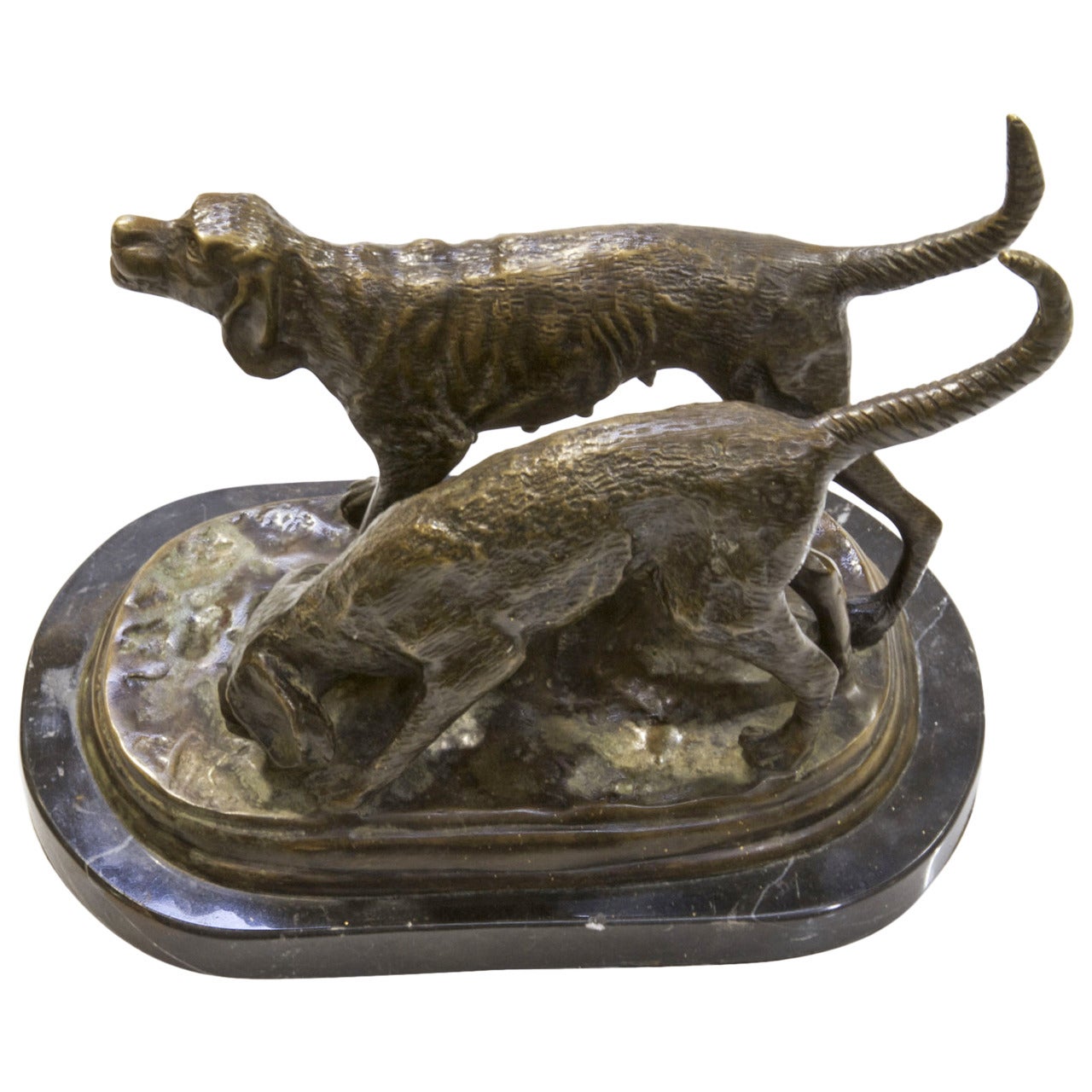 Vintage Bronze of Two Pointers on a Marble Base