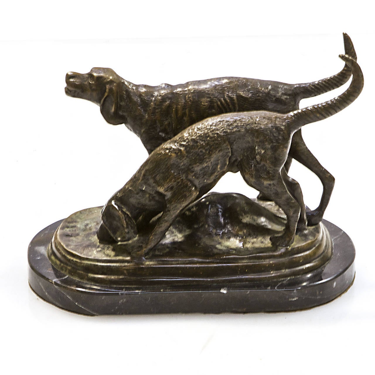 Late 20th Century Vintage Bronze of Two Pointers on a Marble Base