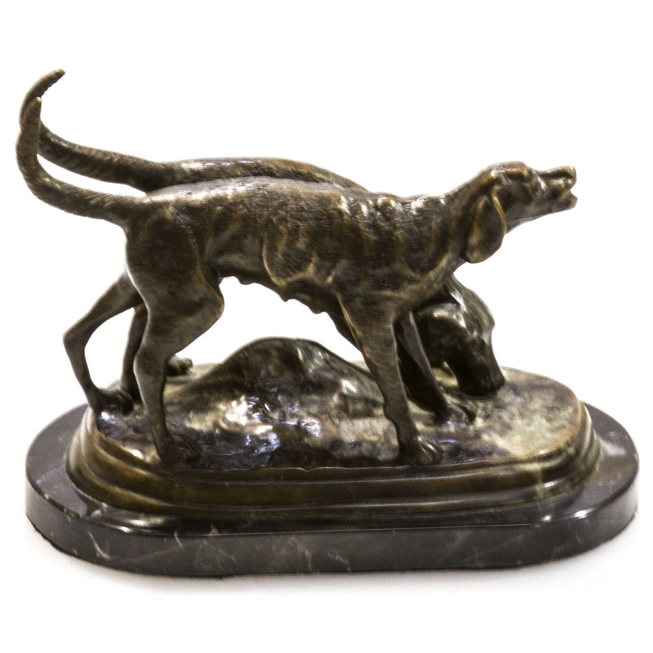 Vintage Bronze of Two Pointers on a Marble Base In Excellent Condition In Hixson, TN